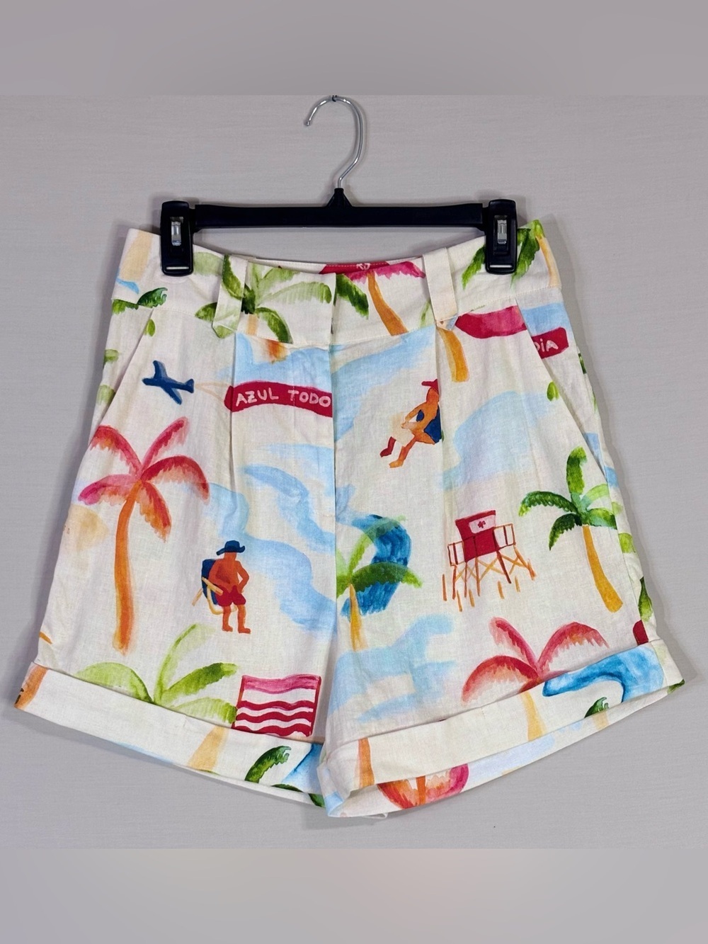 FARM Rio Tropical Linen Shorts Small Beach Print High Rise Tailored Fit